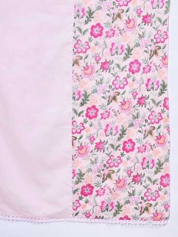 Tissu Women's Plus Size Pink Floral Printed Pure Cotton Kurta & Palazzo With Dupatta in Kuwait