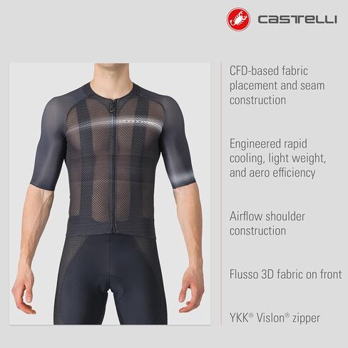 قميص A/C للرجال في Castelli ، كم ربع طول ، zip الكامل ، ركوب الدراجات على الطرق وركوب الدراجات في الحماية من الأشعة فوق البنفسجية in Saudi Arabia