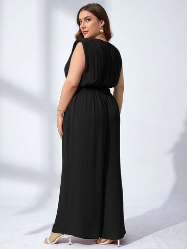 Red Dot Boutique 708 - زائد حجم مستدير الخزان الخزان الكتف مبطّن بلا أكمام بنطال عريض الساق بذلة مع جيوب in Saudi Arabia