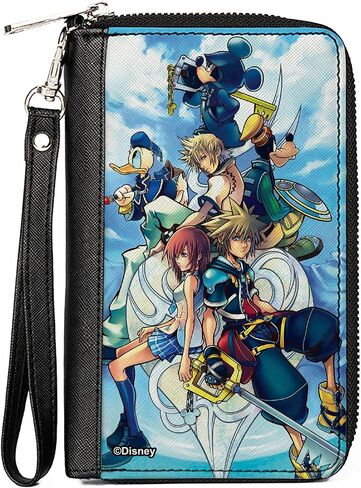 محفظة ديزني لأسفل مشبك ، Zip حول ، Kingdom Hearts 6-Carracter Group Pose Blues ، جلد نباتي in Saudi Arabia