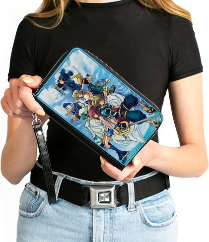 محفظة ديزني لأسفل مشبك ، Zip حول ، Kingdom Hearts 6-Carracter Group Pose Blues ، جلد نباتي in Saudi Arabia