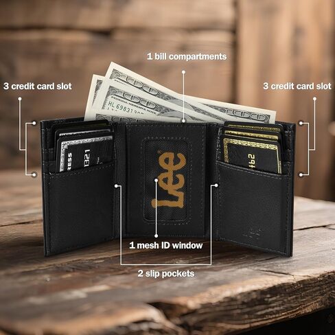 Lee Men’s Trifold Wallet, Pebble Grain Leather Wallet with Flip ID Window in Saudi Arabia