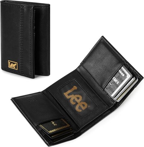 Lee Men’s Trifold Wallet, Pebble Grain Leather Wallet with Flip ID Window in Saudi Arabia