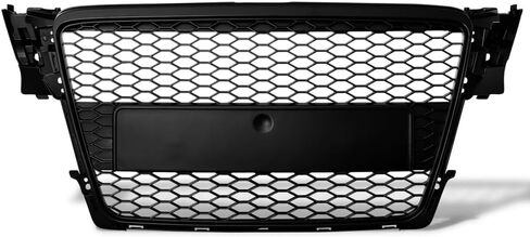 7422439492455 Compatible With 2009-2012 Audi A4 B8 Glossy Black RS-Honeycomb Mesh Front Bumper Grill Grille With Emblem Base in Saudi Arabia