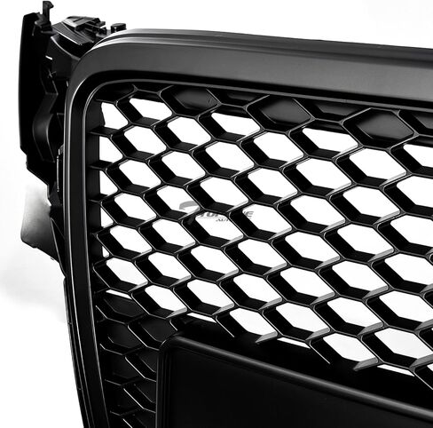 7422439492455 Compatible With 2009-2012 Audi A4 B8 Glossy Black RS-Honeycomb Mesh Front Bumper Grill Grille With Emblem Base in Saudi Arabia