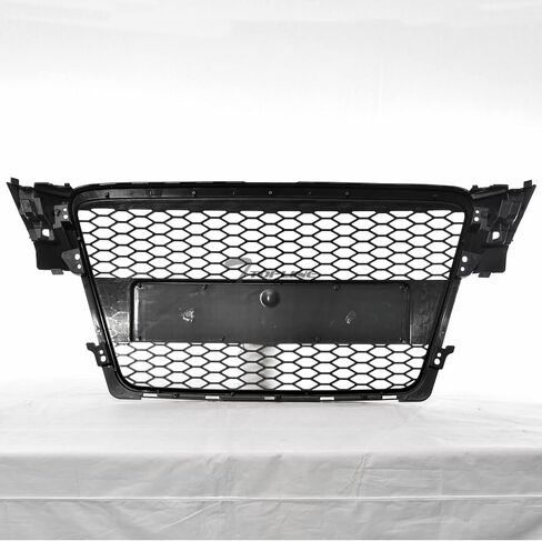 7422439492455 Compatible With 2009-2012 Audi A4 B8 Glossy Black RS-Honeycomb Mesh Front Bumper Grill Grille With Emblem Base in Saudi Arabia