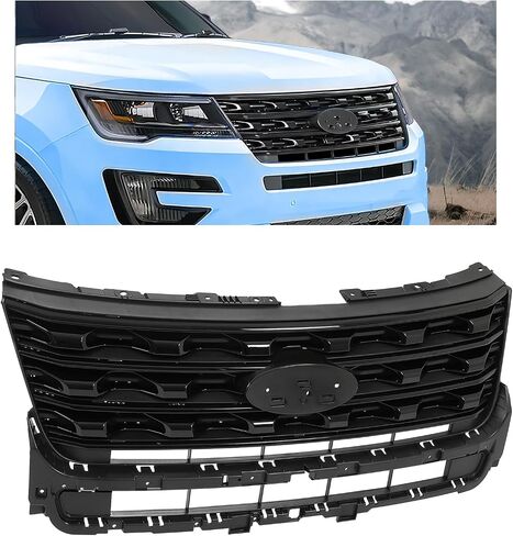 Hecasa الأمامي الشبكية العلوية متوافقة مع 2016-2017 Ford Explorer استبدال FO1200578 FO1200577 FO1200579 PUMPER GRILL ASSEMBLY Black in Saudi Arabia