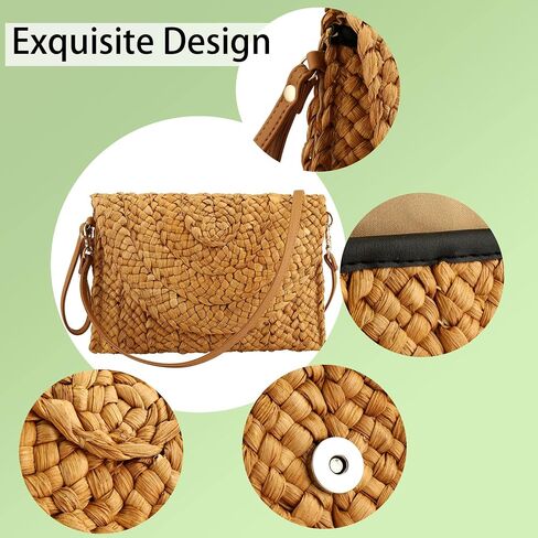 Straw Clutch Purses for Women Woven Straw Crossbody Bags Women's Crossbody Handbags Retro Shoulder Bag Beach Bags in Kuwait