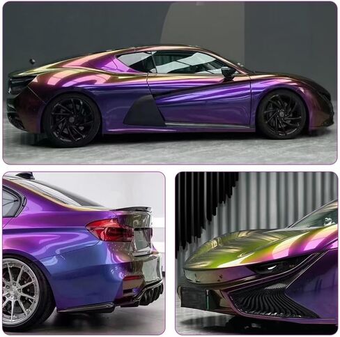 Gloss Chameleon Purple to Green Vinyl Wrap, Metallic Glitter Sparking Color Change Vehicle Film Self Adhesive DIY Decal Auto Cars Motorcycle Protection 60'' x 19.6'' (5ft x 1.6ft) in Kuwait