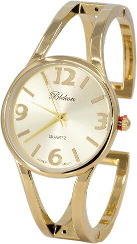 Blekon Collections Women's Elegant Analog Quartz Watch - 33mm Case, Casual Metal Cuff Bangle Design, Adjustable Fit for 7-8 Inch Wrist Size in Kuwait
