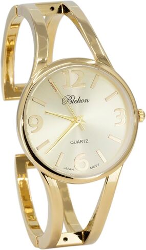 Blekon Collections Women's Elegant Analog Quartz Watch - 33mm Case, Casual Metal Cuff Bangle Design, Adjustable Fit for 7-8 Inch Wrist Size in Kuwait