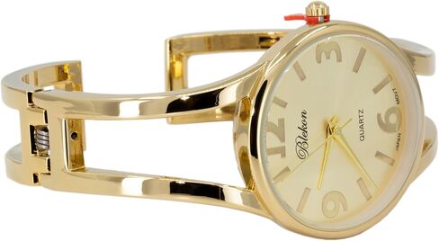 Blekon Collections Women's Elegant Analog Quartz Watch - 33mm Case, Casual Metal Cuff Bangle Design, Adjustable Fit for 7-8 Inch Wrist Size in Kuwait
