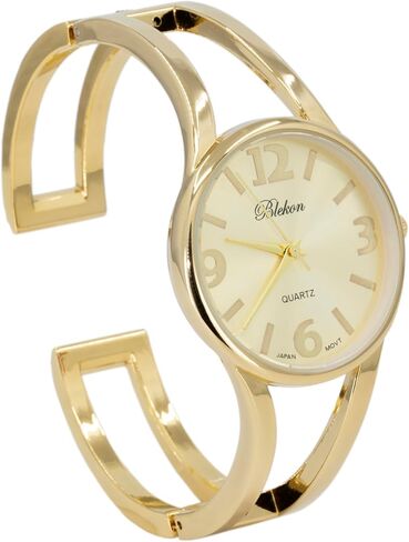 Blekon Collections Women's Elegant Analog Quartz Watch - 33mm Case, Casual Metal Cuff Bangle Design, Adjustable Fit for 7-8 Inch Wrist Size in Kuwait
