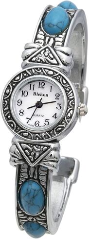 Blekon Stone Studded Watch for Women, 22mm Case Japanese Quartz Movement and Large Cuff Bangle, Best Fits Wrists Measuring 7-8 inches in Kuwait