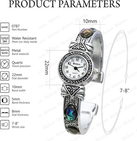 Blekon Stone Studded Watch for Women, 22mm Case Japanese Quartz Movement and Large Cuff Bangle, Best Fits Wrists Measuring 7-8 inches in Kuwait