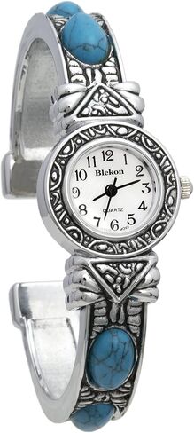 Blekon Stone Studded Watch for Women, 22mm Case Japanese Quartz Movement and Large Cuff Bangle, Best Fits Wrists Measuring 7-8 inches in Kuwait