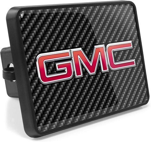متوافق مع - شعار GMC الأشعة فوق البنفسجية ألياف الكربون تبدو صفيحة للوجه المعدني على ABS Plastic 2 غطاء عقبة السحب in Saudi Arabia
