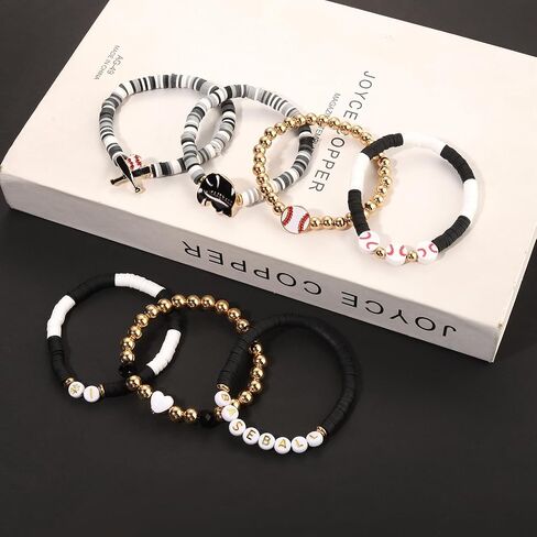Baseball Bracelets Earrings for Women Stackable Preppy Beaded Heishi Bracelets Beaded Dangle Earrings Game Day Sports Baseball Mom Jewelry Accessories Party Favors in Kuwait
