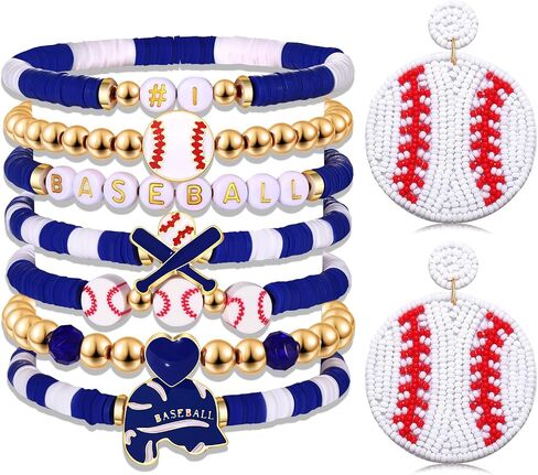Baseball Bracelets Earrings for Women Stackable Preppy Beaded Heishi Bracelets Beaded Dangle Earrings Game Day Sports Baseball Mom Jewelry Accessories Party Favors in Kuwait