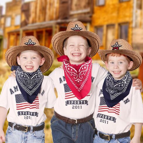 Tarpop 12 Sets Kids Cowboy Western Hat with Bandana Toddler Wide Brim Western Cowboy Cowgirl Hat for Western Dress up Costume Headwear, Cowgirl Pretend Plays Birthday Summer Party Favors Supplies in Saudi Arabia