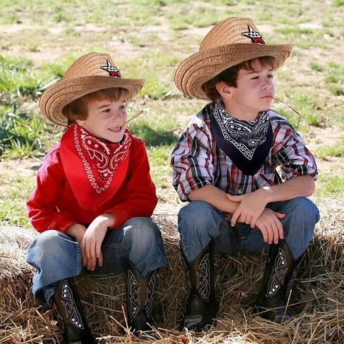 Tarpop 12 Sets Kids Cowboy Western Hat with Bandana Toddler Wide Brim Western Cowboy Cowgirl Hat for Western Dress up Costume Headwear, Cowgirl Pretend Plays Birthday Summer Party Favors Supplies in Saudi Arabia