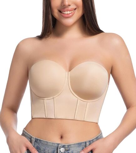 Women's Longline Strapless Full Figure Plus Size Corset Top Anti Slip Underwire Bra Hide Back Fat in Kuwait