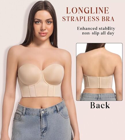 Women's Longline Strapless Full Figure Plus Size Corset Top Anti Slip Underwire Bra Hide Back Fat in Kuwait
