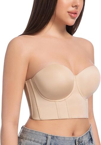 Women's Longline Strapless Full Figure Plus Size Corset Top Anti Slip Underwire Bra Hide Back Fat in Kuwait