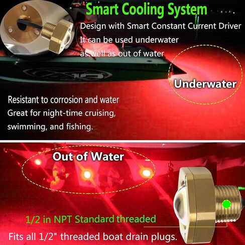 2 قطعة RGBW IP68 1/2in NPT ضوء قابس تصريف القارب مع جهاز تحكم عن بعد APP، ضوء LED للقوارب البحرية إضاءة تحت الماء لصيد الأسماك والسباحة والغوص، نظام تبريد ذكي، 4100LM in Kuwait