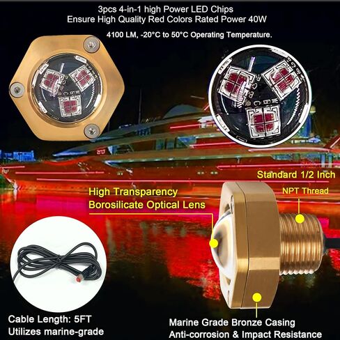 2 قطعة RGBW IP68 1/2in NPT ضوء قابس تصريف القارب مع جهاز تحكم عن بعد APP، ضوء LED للقوارب البحرية إضاءة تحت الماء لصيد الأسماك والسباحة والغوص، نظام تبريد ذكي، 4100LM in Kuwait