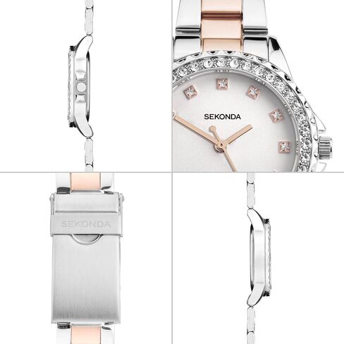 Sekonda Women's Quartz Watch 33mm with Stone Set Case, Analogue Display and Stainless Steel Bracelet in Kuwait