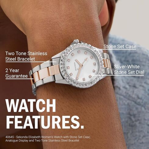 Sekonda Women's Quartz Watch 33mm with Stone Set Case, Analogue Display and Stainless Steel Bracelet in Kuwait