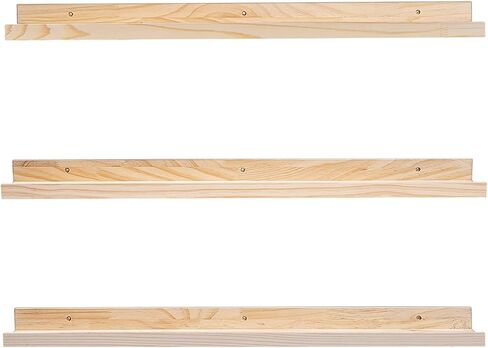24 Inch Natural Pine Wood Floating Shelves for Bedroom, Wide Picture Ledge Set of 2, Wall Mount Unfinished Shelf Can be Stained Nursery Book Shelves for Kids Bedroom Living Room Bathroom Kitchen in Saudi Arabia