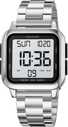 Men’s Digital Watch for Men, Stainless Steel Square Watches, Mens Wrist Watches Waterproof Large Face Dual Time Date Watch in Kuwait