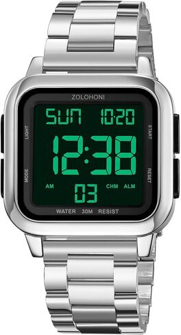 Men’s Digital Watch for Men, Stainless Steel Square Watches, Mens Wrist Watches Waterproof Large Face Dual Time Date Watch in Kuwait