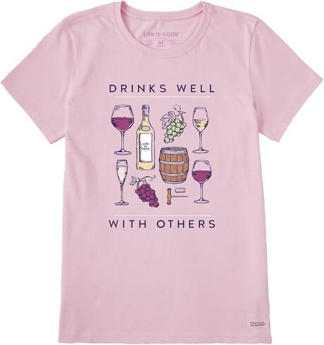 Life is Good. Women's Realaxed Drinks Well with Others SS Crusher Tee, Seashell Pink, Large in Saudi Arabia