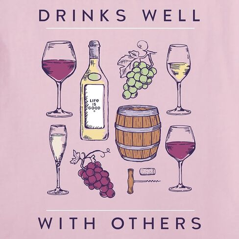 Life is Good. Women's Realaxed Drinks Well with Others SS Crusher Tee, Seashell Pink, Large in Saudi Arabia
