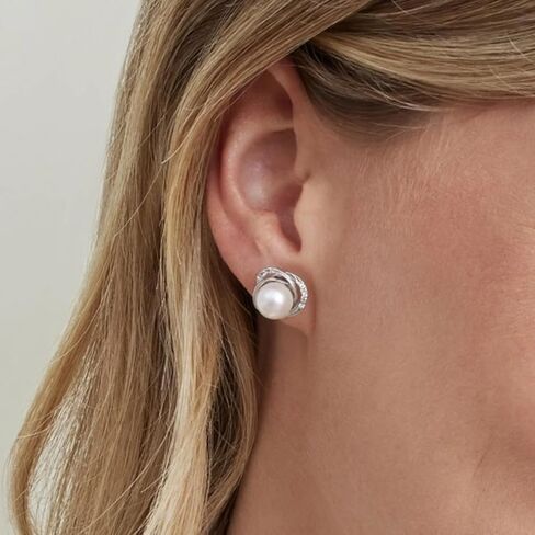 Real Pearl Earrings for Women with Genuine AAAA Quality White Freshwater Cultured Pearls | 14K Gold Plated 925 Sterling Silver Earrings for Women - THE PEARL SOURCE in Saudi Arabia