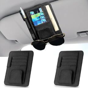 2PCS Car Sun Visor منظم ، حامل قطعة صغيرة من الجلد للسيارات ، حامل وثيقة السيارات للبطاقات ، النظارات الشمسية ، التأمين ، التسجيل ، القلم ، الإيصال (أسود) in Saudi Arabia