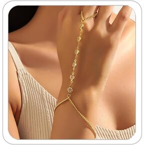 Hand Chain Bracelet for Women Trendy Link Chain Charm Bracelet Set Finger Ring Slave Bracelet Crystal Zircon Hand Chain Body Jewelry in Kuwait