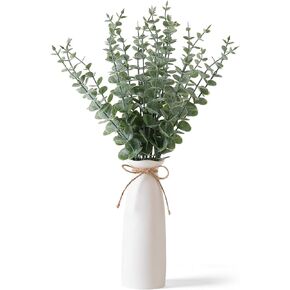 Vase with Greenery, 20pcs Artificial EucalyptusStems in White Vase, Boho Home Decor Plant, 19" Decorative Fake Plants for Home Farmhouse Mantle Centerpiece Decor in Saudi Arabia