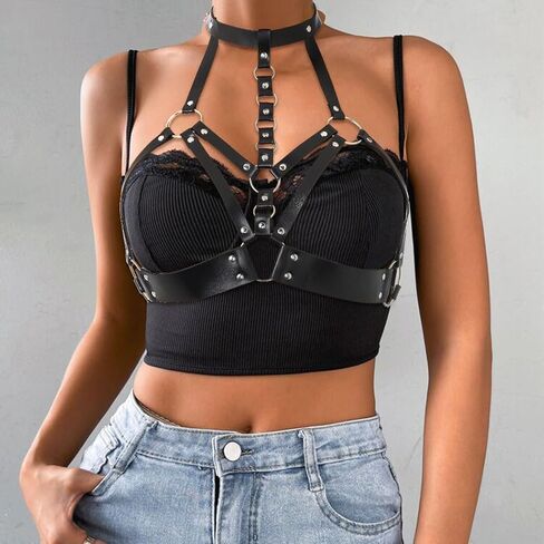 Navoky Punk Leather Body Chain Women Goth Chest Belts Fashion Bra Chain Jewelry Accessories for Rave and Cosplay in Kuwait