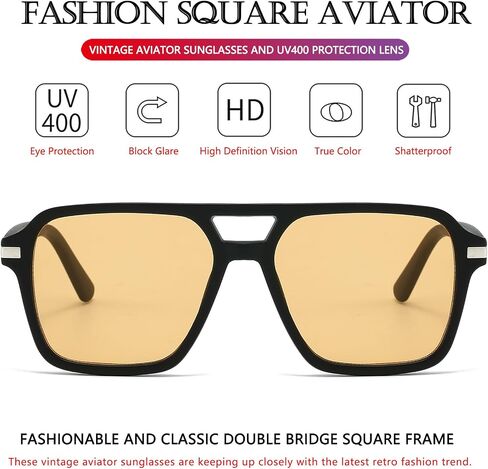 AIEYEZO Square Aviator Sunglasses for Women Men Fashion Retro Square Sun Glasses Classic Aviator Shades in Kuwait