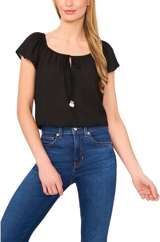 Cece Center's Center Front Tie Round Reckline Top Sleeve Top in Saudi Arabia