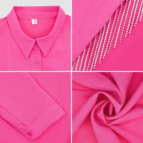 Women's Fringe Trim Shirts Long Sleeve Button Down Rhinestone Top Sparkly Shirt Blouse Cowgirl Western Country Concert Outfit in Saudi Arabia