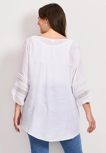 Women's Plus Size Pintuck Lace Peasant Top in Saudi Arabia