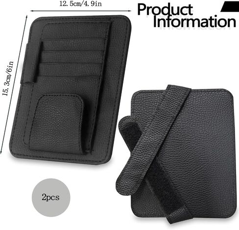 2Pcs Car Sun Visor Organizer, Slim Leather Sunglass Holder for Car, Auto Document Holder for Card, Sunglasses, Insurance, Registration, Pen, Receipt (Black) in Saudi Arabia