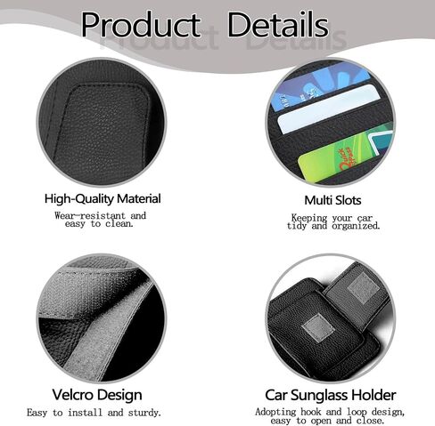 2Pcs Car Sun Visor Organizer, Slim Leather Sunglass Holder for Car, Auto Document Holder for Card, Sunglasses, Insurance, Registration, Pen, Receipt (Black) in Saudi Arabia