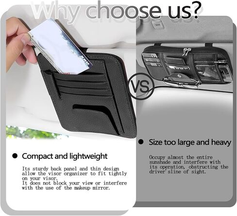 2Pcs Car Sun Visor Organizer, Slim Leather Sunglass Holder for Car, Auto Document Holder for Card, Sunglasses, Insurance, Registration, Pen, Receipt (Black) in Saudi Arabia