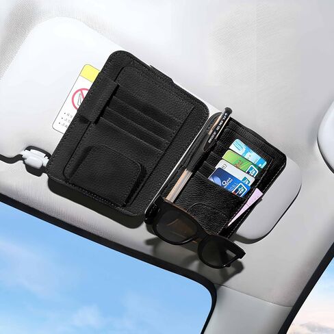 2Pcs Car Sun Visor Organizer, Slim Leather Sunglass Holder for Car, Auto Document Holder for Card, Sunglasses, Insurance, Registration, Pen, Receipt (Black) in Saudi Arabia